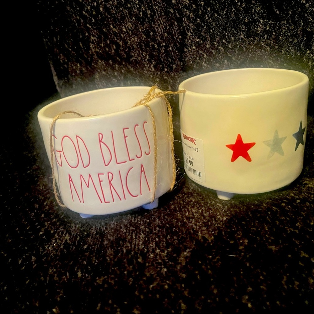 Rae Dunn God bless America plant holders-2